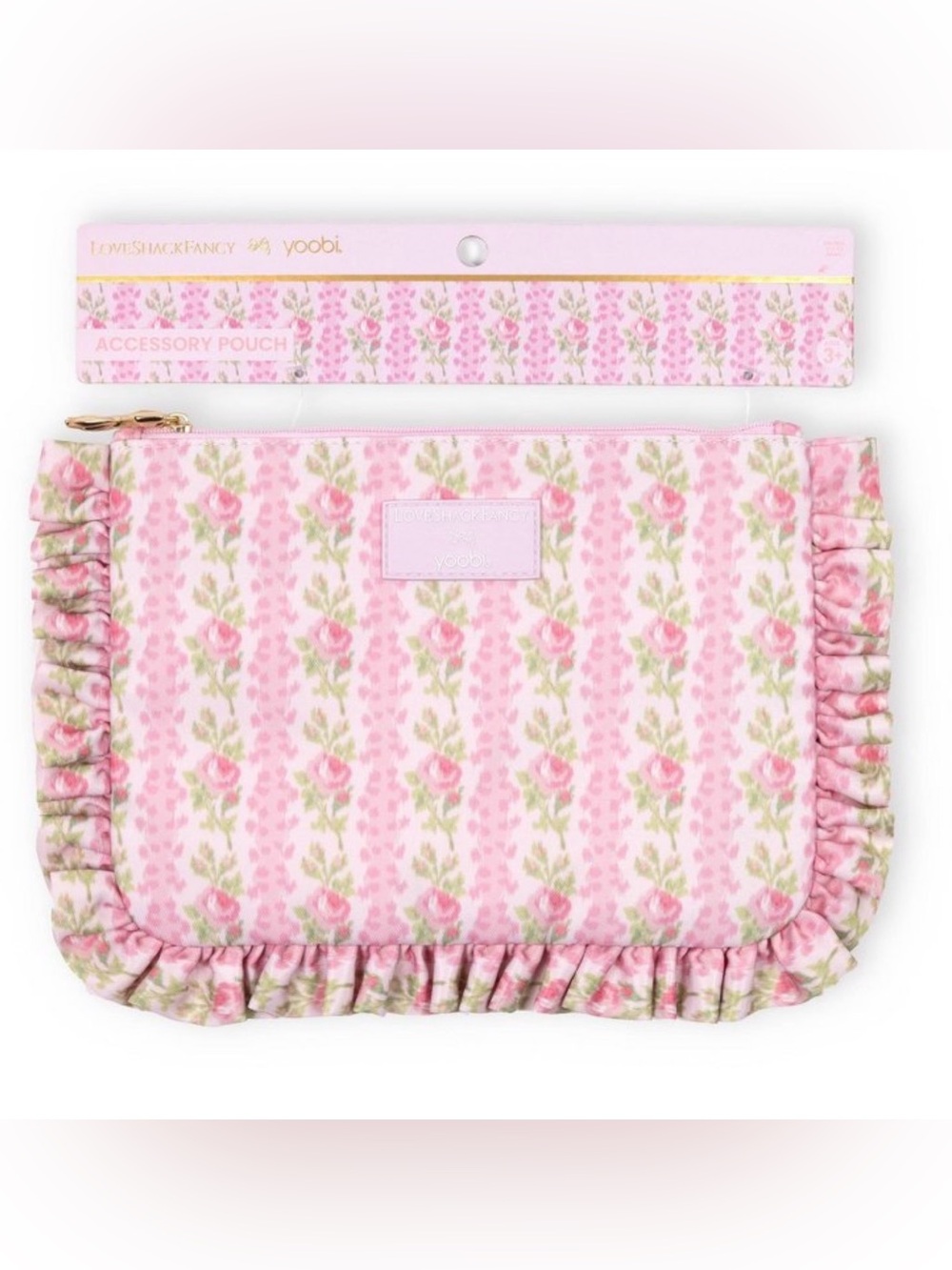 Loveshack Fancy x Target Yoobi Pink Floral Ruffle Accessory Pouch